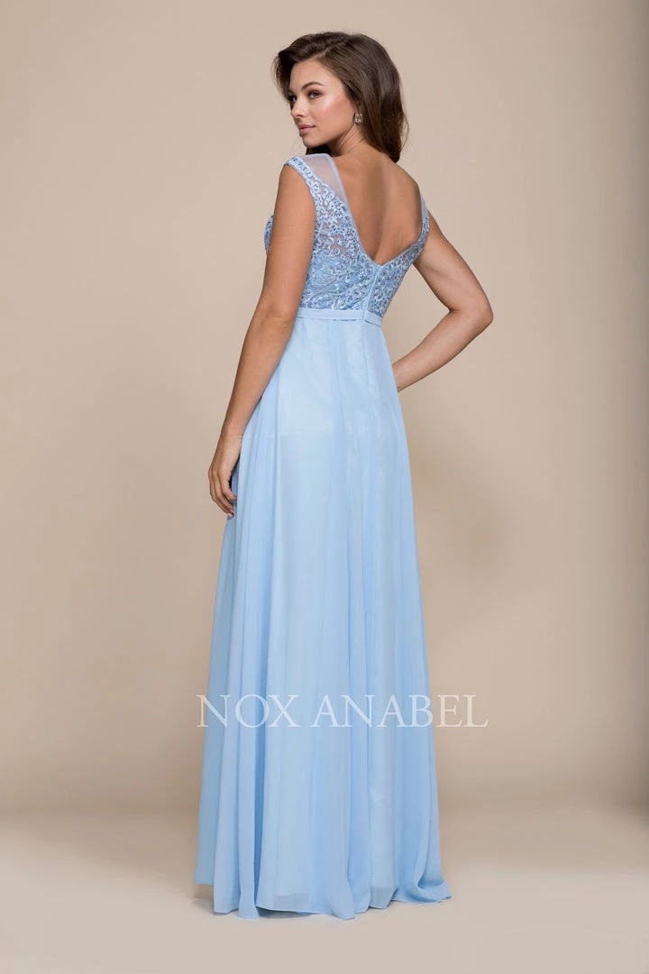 Prom Long Lace Bodice Cap Sleeve Dress By Nox Anabel 8314 4 Prom Long Lace Bodice Cap Sleeve Dress By Nox Anabel 8314