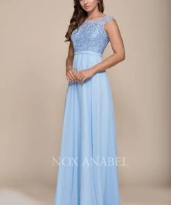 Prom Long Lace Bodice Cap Sleeve Dress By Nox Anabel 8314