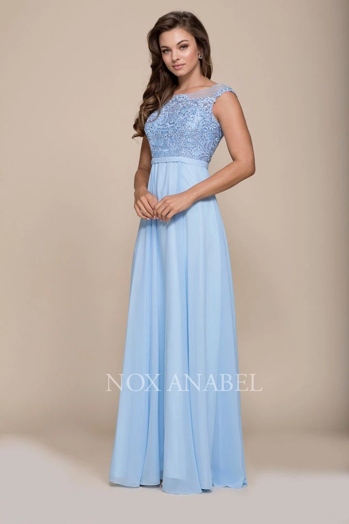 Prom Long Lace Bodice Cap Sleeve Dress By Nox Anabel 8314 3 Prom Long Lace Bodice Cap Sleeve Dress By Nox Anabel 8314