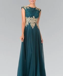 Prom Long Cap Sleeve Dress With Lace Top By Elizabeth K GL2228 13 Prom Long Cap Sleeve Dress With Lace Top By Elizabeth K GL2228