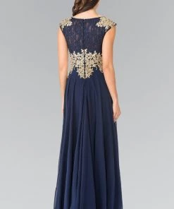Prom Long Cap Sleeve Dress With Lace Top By Elizabeth K GL2228 10 Prom Long Cap Sleeve Dress With Lace Top By Elizabeth K GL2228
