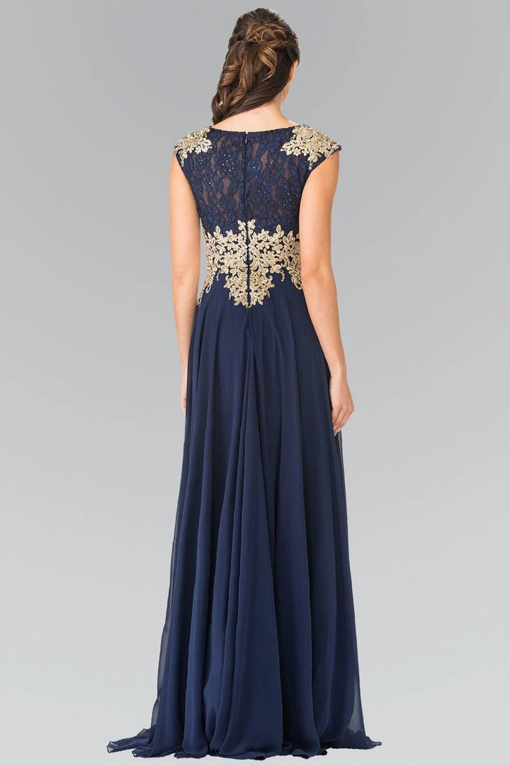 Prom Long Cap Sleeve Dress With Lace Top By Elizabeth K GL2228 4 Prom Long Cap Sleeve Dress With Lace Top By Elizabeth K GL2228