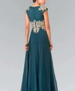 Prom Long Cap Sleeve Dress With Lace Top By Elizabeth K GL2228 14 Prom Long Cap Sleeve Dress With Lace Top By Elizabeth K GL2228
