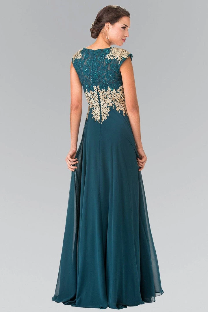 Prom Long Cap Sleeve Dress With Lace Top By Elizabeth K GL2228 8 Prom Long Cap Sleeve Dress With Lace Top By Elizabeth K GL2228