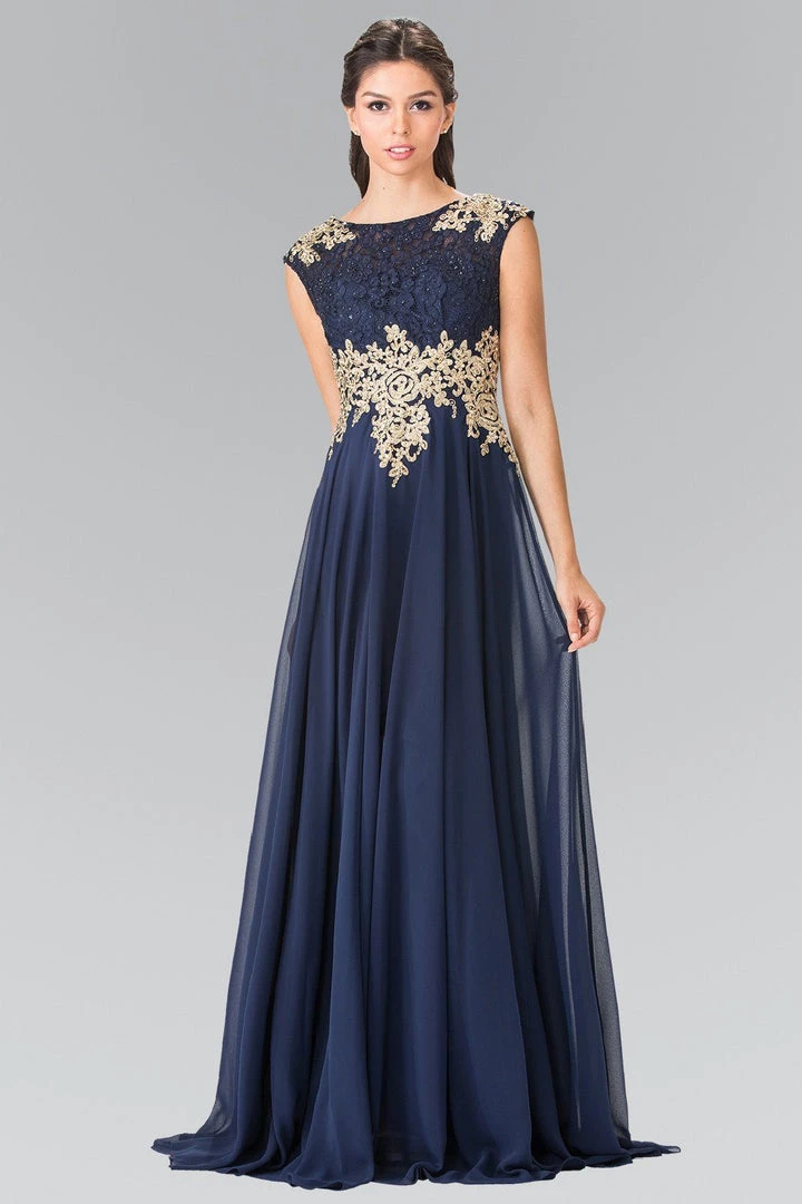 Prom Long Cap Sleeve Dress With Lace Top By Elizabeth K GL2228 3 Prom Long Cap Sleeve Dress With Lace Top By Elizabeth K GL2228