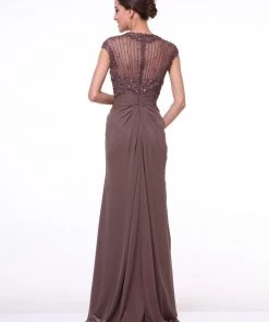 Long Cap Sleeve Chiffon Dress By Cinderella Divine 1941