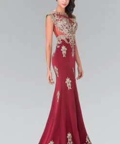 Prom Long Cap Sleeve Illusion Dress With Applique By Elizabeth K GL2233