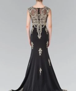 Prom Long Cap Sleeve Illusion Dress With Applique By Elizabeth K GL2233