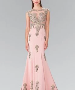 Prom Long Cap Sleeve Illusion Dress With Applique By Elizabeth K GL2233