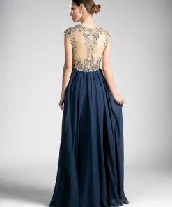 Long Cap Sleeve Illusion Dress By Cinderella Divine 72