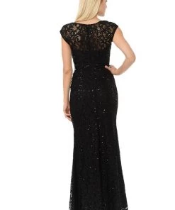 Prom Long Cap Sleeve Lace Dress With Beaded Waist By Lenovia 5152