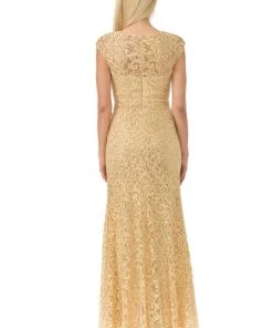 Prom Long Cap Sleeve Lace Dress With Beaded Waist By Lenovia 5152