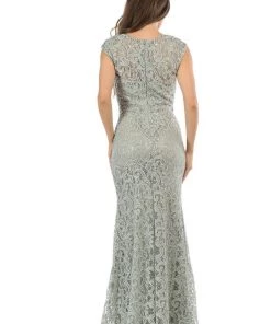 Prom Long Cap Sleeve Lace Dress With Beaded Waist By Lenovia 5152