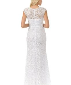 Prom Long Cap Sleeve Lace Dress With Beaded Waist By Lenovia 5152