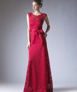 Fitted Long Cap Sleeve Lace Dress By Cinderella Divine A1603 Prom