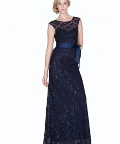 Fitted Long Cap Sleeve Lace Dress By Cinderella Divine A1603 Prom