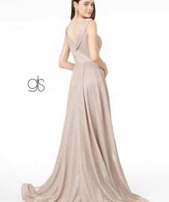 Long Cap Sleeve Metallic Dress By Elizabeth K GL1817 Prom