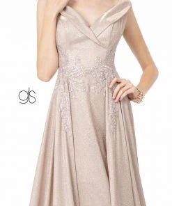 Long Cap Sleeve Metallic Dress By Elizabeth K GL1817 Prom