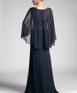 Long Lace Bodice Cape Dress By Cinderella Divine OC0001 14 Long Lace Bodice Cape Dress By Cinderella Divine OC0001