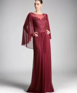 Long Lace Bodice Cape Dress By Cinderella Divine OC0001