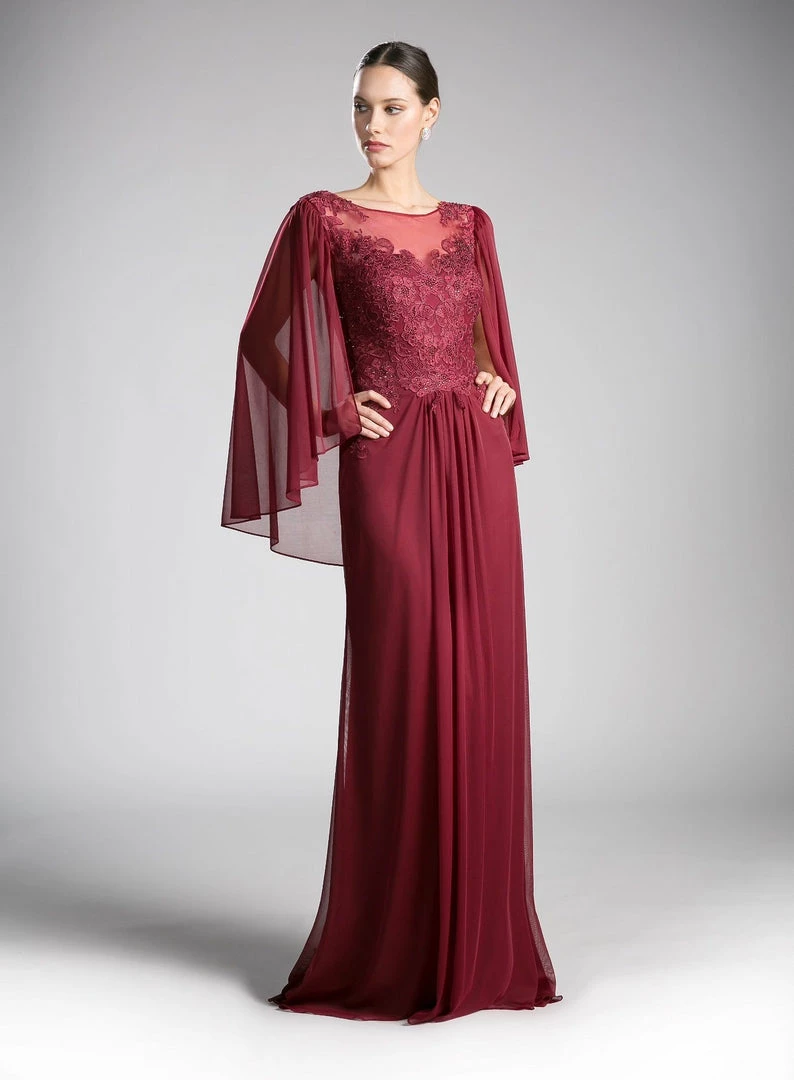 Long Lace Bodice Cape Dress By Cinderella Divine OC0001 3 Long Lace Bodice Cape Dress By Cinderella Divine OC0001