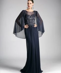 Long Lace Bodice Cape Dress By Cinderella Divine OC0001 13 Long Lace Bodice Cape Dress By Cinderella Divine OC0001