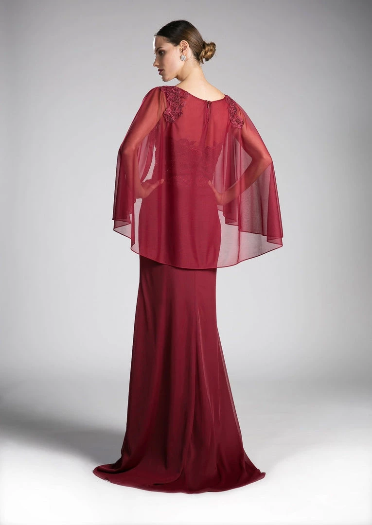 Long Lace Bodice Cape Dress By Cinderella Divine OC0001 4 Long Lace Bodice Cape Dress By Cinderella Divine OC0001