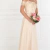 Long Champagne Cold Shoulder Dress With Embroidery By Elizabeth K