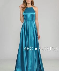 Prom Long Charmeuse Dress With Strappy Open Back By Poly USA 8250