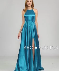 Prom Long Charmeuse Dress With Strappy Open Back By Poly USA 8250