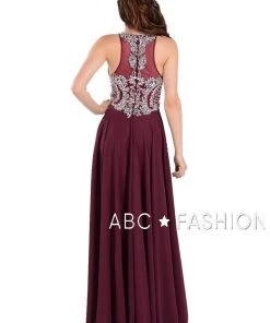 Prom Long Chiffon Dress With Beaded Illusion Bodice By Poly USA 7912