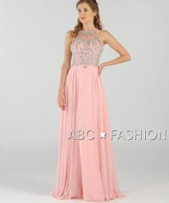 Prom Long Chiffon Dress With Beaded Illusion Bodice By Poly USA 7912