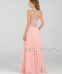 Prom Long Chiffon Dress With Beaded Illusion Bodice By Poly USA 7912