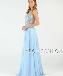 Prom Long Chiffon Dress With Beaded Illusion Bodice By Poly USA 7912