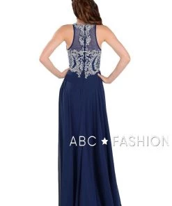 Prom Long Chiffon Dress With Beaded Illusion Bodice By Poly USA 7912
