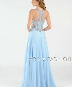 Prom Long Chiffon Dress With Beaded Illusion Bodice By Poly USA 7912
