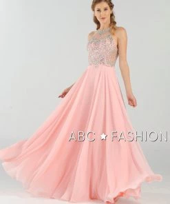 Prom Long Chiffon Dress With Beaded Illusion Bodice By Poly USA 7912