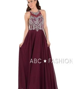 Prom Long Chiffon Dress With Beaded Illusion Bodice By Poly USA 7912