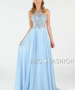 Prom Long Chiffon Dress With Beaded Illusion Bodice By Poly USA 7912