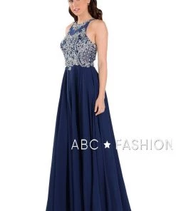 Prom Long Chiffon Dress With Beaded Illusion Bodice By Poly USA 7912