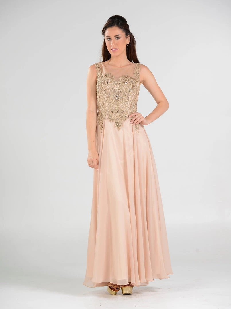 Long Chiffon Dress With Lace Applique Bodice By Poly USA 7644 Prom 5 Long Chiffon Dress With Lace Applique Bodice By Poly USA 7644 Prom