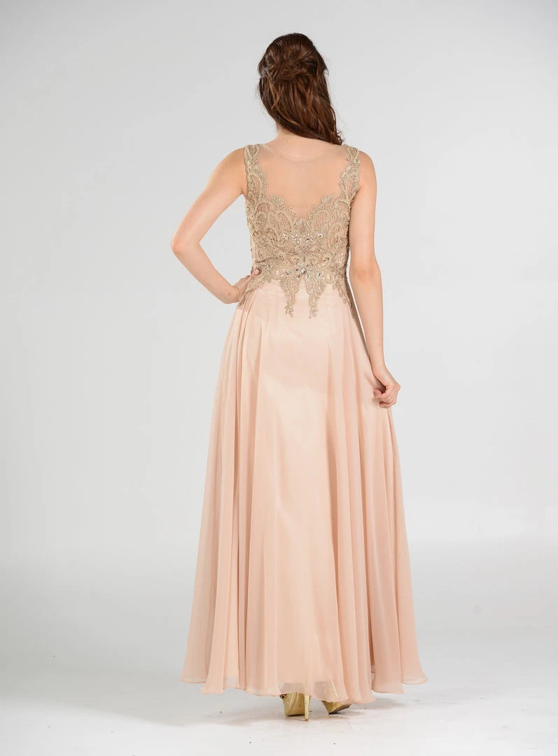 Long Chiffon Dress With Lace Applique Bodice By Poly USA 7644 Prom 4 Long Chiffon Dress With Lace Applique Bodice By Poly USA 7644 Prom