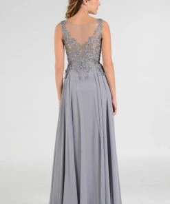 Long Chiffon Dress With Lace Applique Bodice By Poly USA 7644 Prom 14 Long Chiffon Dress With Lace Applique Bodice By Poly USA 7644 Prom