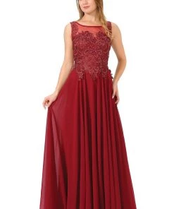 Long Chiffon Dress With Lace Applique Bodice By Poly USA 7644 Prom 16 Long Chiffon Dress With Lace Applique Bodice By Poly USA 7644 Prom