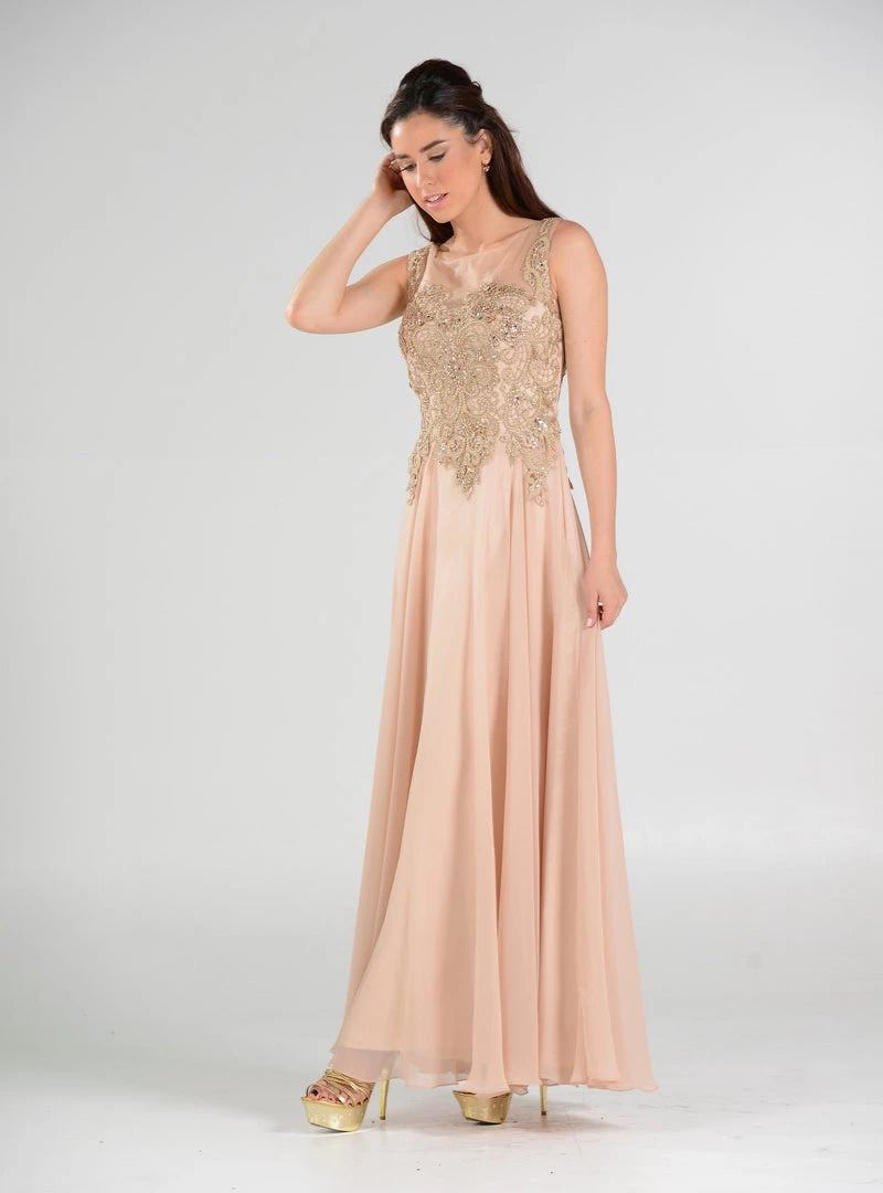Long Chiffon Dress With Lace Applique Bodice By Poly USA 7644 Prom 3 Long Chiffon Dress With Lace Applique Bodice By Poly USA 7644 Prom