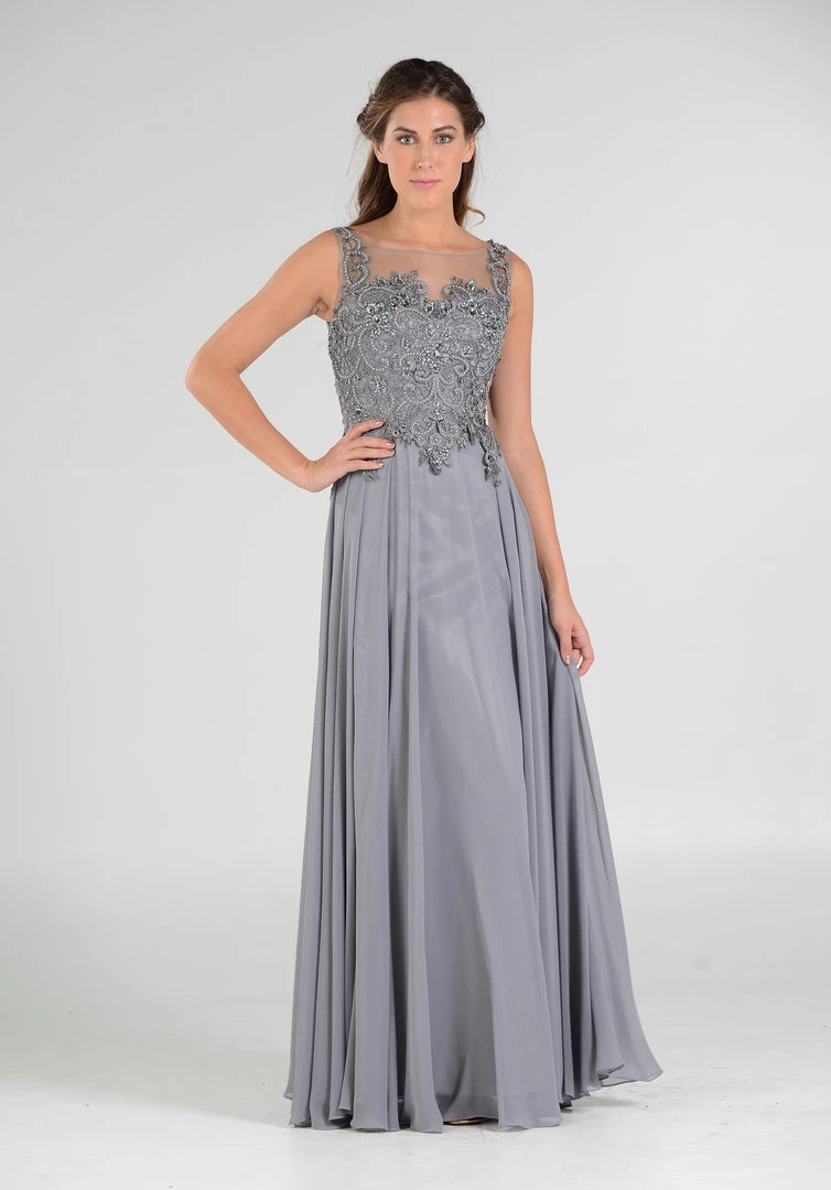 Long Chiffon Dress With Lace Applique Bodice By Poly USA 7644 Prom 6 Long Chiffon Dress With Lace Applique Bodice By Poly USA 7644 Prom