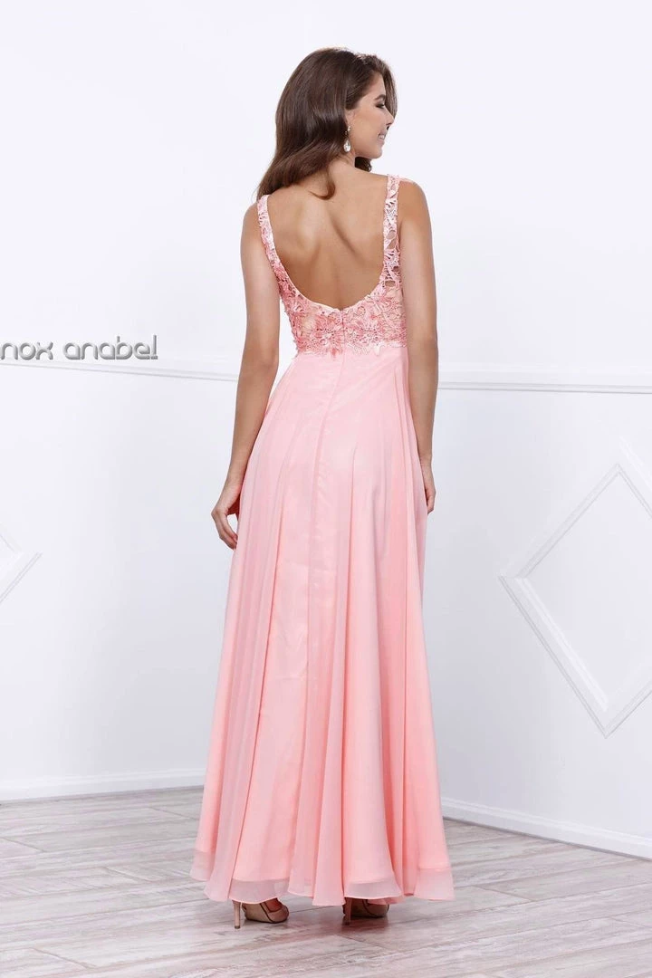 Prom Long Chiffon Dress With Lace Bodice By Nox Anabel 8297 8 Prom Long Chiffon Dress With Lace Bodice By Nox Anabel 8297