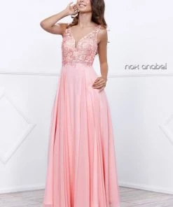 Prom Long Chiffon Dress With Lace Bodice By Nox Anabel 8297 12 Prom Long Chiffon Dress With Lace Bodice By Nox Anabel 8297