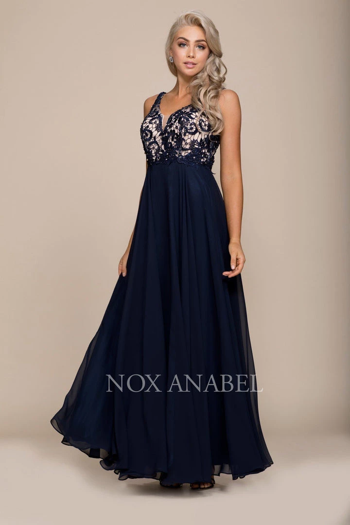 Prom Long Chiffon Dress With Lace Bodice By Nox Anabel 8297 3 Prom Long Chiffon Dress With Lace Bodice By Nox Anabel 8297