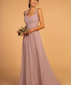Long Chiffon Dress With Ruched Sweetheart Bodice By Elizabeth K GL2608 Prom